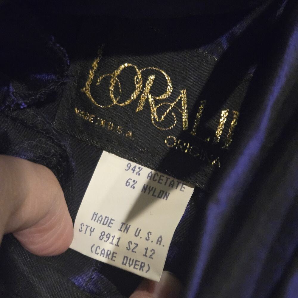 Vintage Loralie 80s Purple Dress Sz 12 Party Prom Taffeta Drop Waist Velvet - Picture 6 of 12